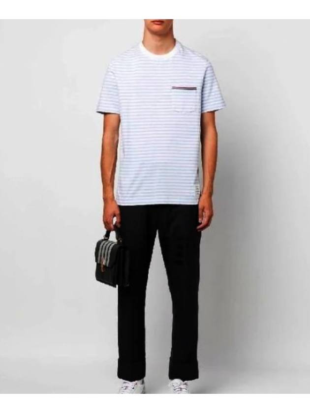 Striped Jersey Pocket Short Sleeve T-Shirt Light Blue White - THOM BROWNE - BALAAN 4