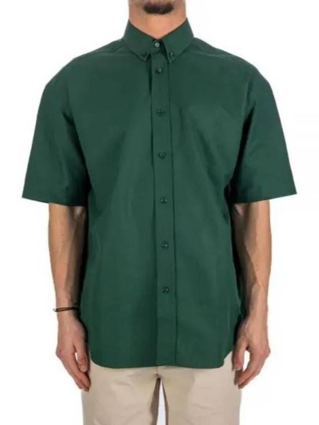 Cotton Oxford Short Sleeve Shirt Green - BURBERRY - BALAAN 2