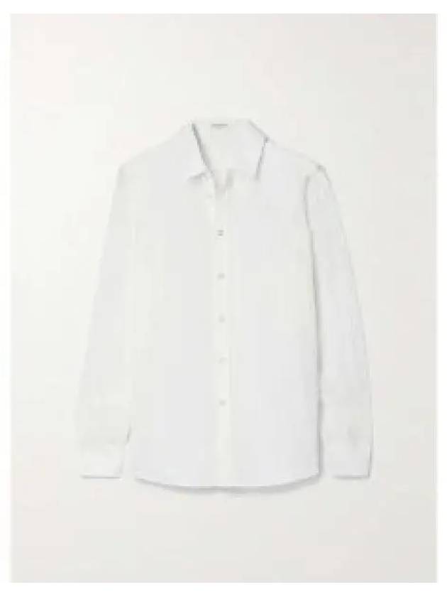 Basic Slim Fit Silk Shirt White - SAINT LAURENT - BALAAN 2