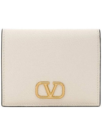 V Logo Signature Flap Compact Half Wallet Ivory - VALENTINO - BALAAN 1