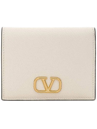 V Logo Signature Flap Compact Half Wallet Ivory - VALENTINO - BALAAN 1