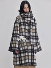 mohair big check pattern collar scarf duffel coat - LIE - BALAAN 6