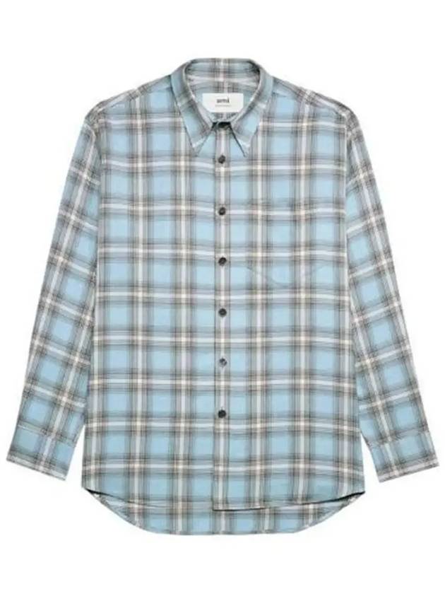 Paris Check Long Sleeve Overshirt Feather Blue - AMI - BALAAN 4