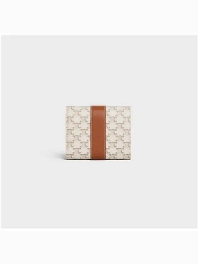 Triomphe Canvas Lambskin Trifold Small Half Wallet White Tan - CELINE - BALAAN 4