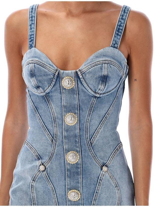 Button denim short dress blue - BALMAIN - BALAAN 4