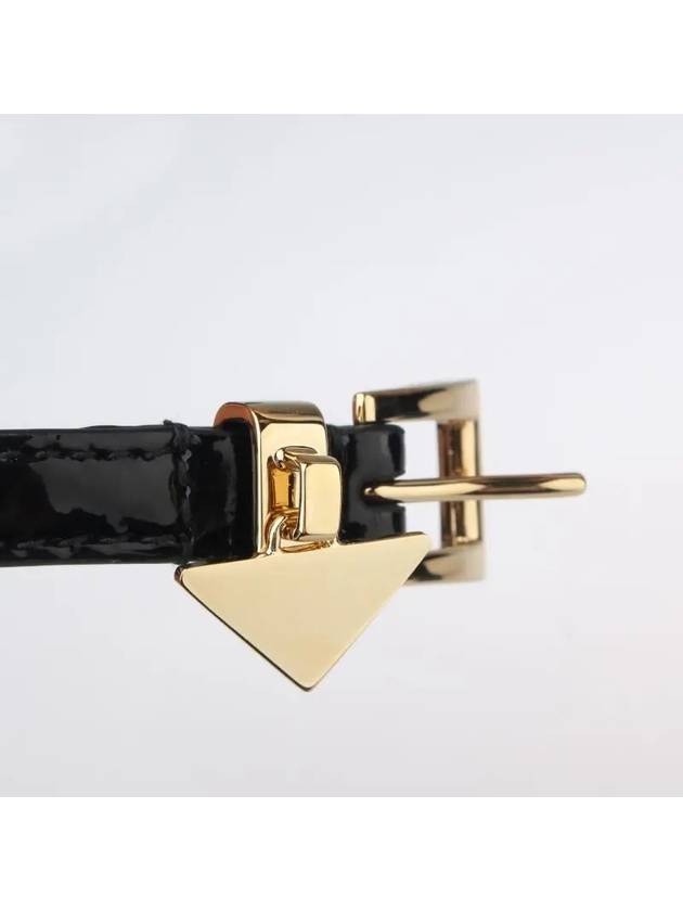 Saffiano Triangular Logo Buckle Leather Bracelet Black - PRADA - BALAAN 3