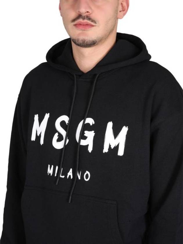 Milano Brushed Logo Cotton Hoodie Black - MSGM - BALAAN 8