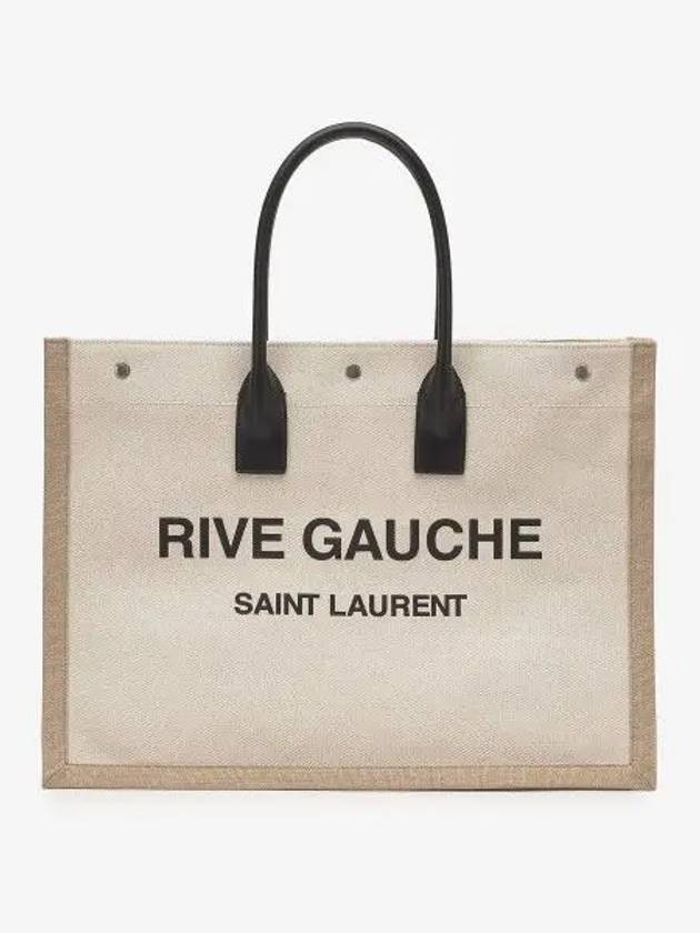 Rive Gauche Canvas Smooth Leather Large Tote Bag Beige - SAINT LAURENT - BALAAN 2