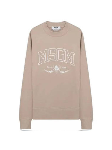 College Logo Crew Neck Cotton Sweatshirt Beige - MSGM - BALAAN 1