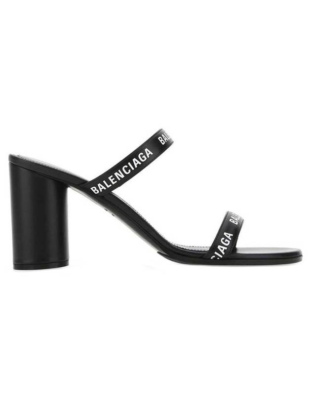 Women's Leather Logo Round Sandal Heels Black - BALENCIAGA - BALAAN.