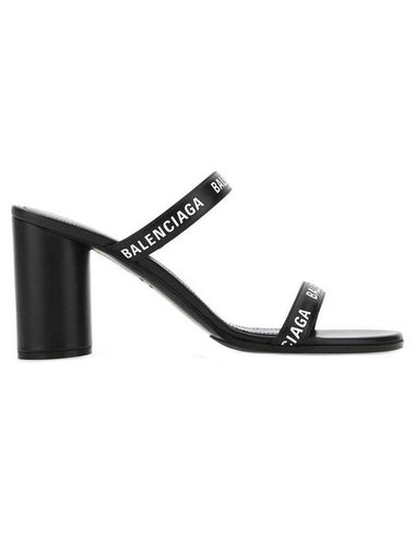 WoMen's Leather Logo Round Sandal Heels Black - BALENCIAGA - BALAAN 1