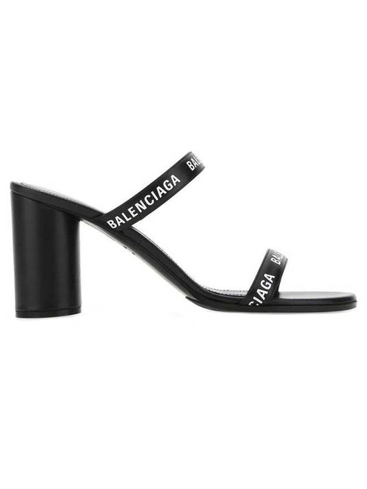 Women's Leather Logo Round Sandal Heels Black - BALENCIAGA - BALAAN 1