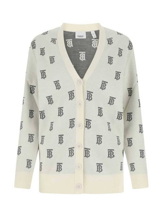 TB Monogram Stretch Wool Blend Cardigan Offwhite - BURBERRY - BALAAN 1