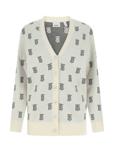 TB Monogram Stretch Wool Blend Cardigan Ivory - BURBERRY - BALAAN 1