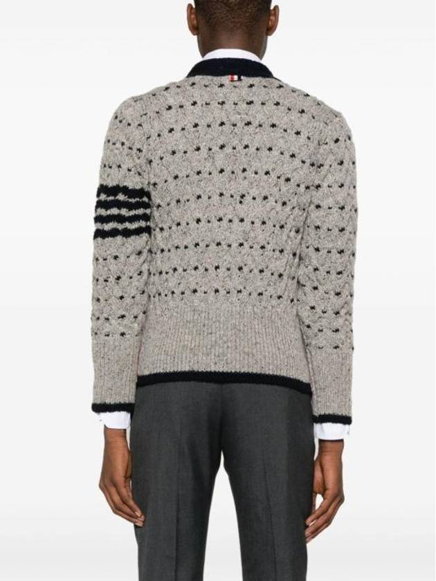 4 Bar Stripe Cable Knit Cardigan Grey - THOM BROWNE - BALAAN 5