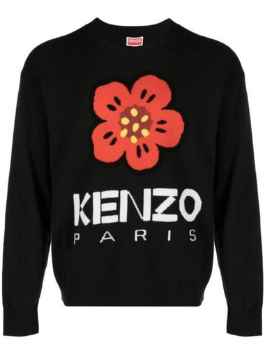 Boke Flower Merino Wool Knit Top Black - KENZO - BALAAN 1