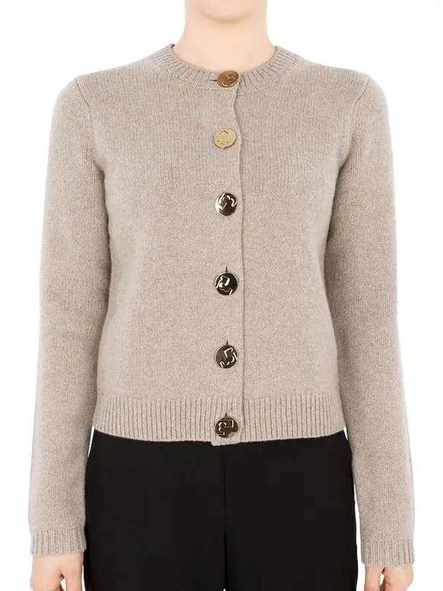 Logo Button Wool Cardigan Beige - TORY BURCH - BALAAN 1