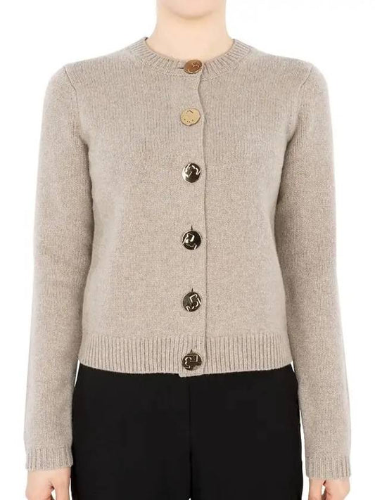 Logo Button Wool Cardigan Beige - TORY BURCH - BALAAN 2