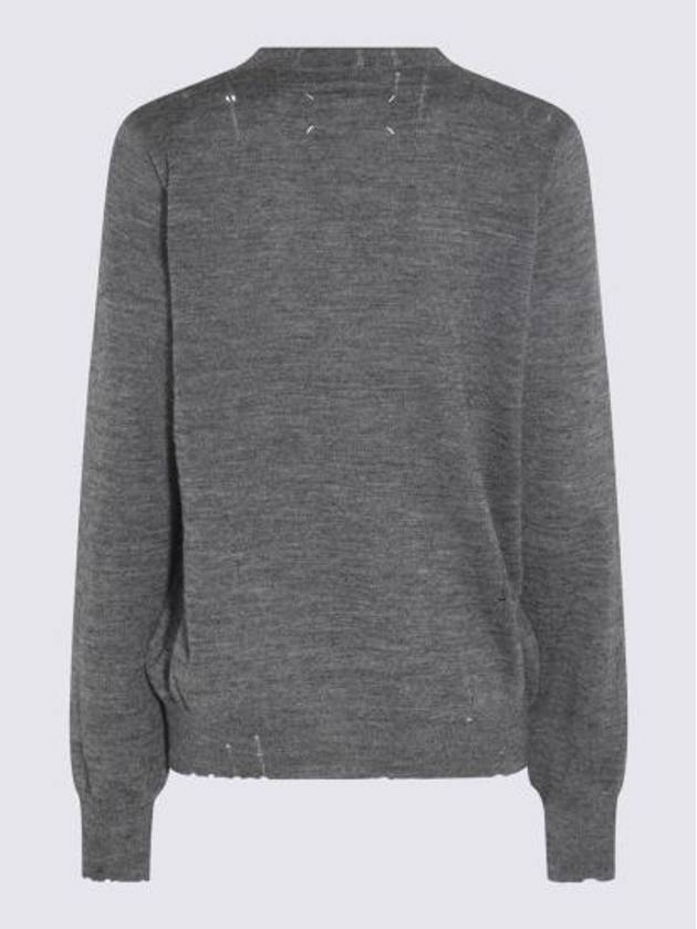 Bat Embroidered V-neck Wool Knit Top Dark Grey - MAISON MARGIELA - BALAAN 3