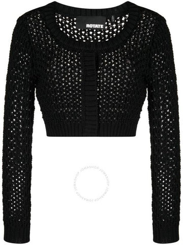 Rotate Ladies Black Chunky-Knit Cropped Cardigan, Brand Size 40 (US Size 6) - ROTATE - BALAAN 1