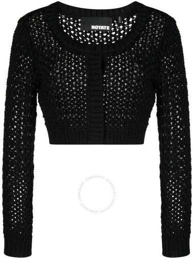 Rotate Ladies Black Chunky-Knit Cropped Cardigan, Brand Size 40 (US Size 6) - ROTATE - BALAAN 1