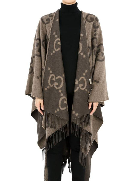 Reversible Jumbo GG Cashmere Cape Camel White - GUCCI - BALAAN 2