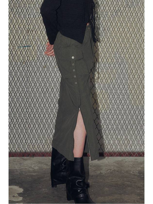 Nylon pocket zipper banding long skirt khaki - DIAIRE - BALAAN 2