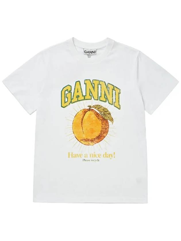 Women's Relaxed Peach Print Short Sleeve T-Shirt White - GANNI - BALAAN 4