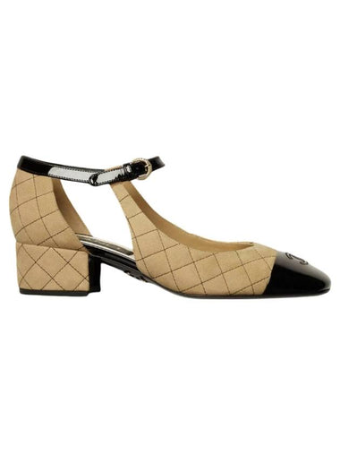 Black Strap Suede Pumps Heel Beige - CHANEL - BALAAN 1