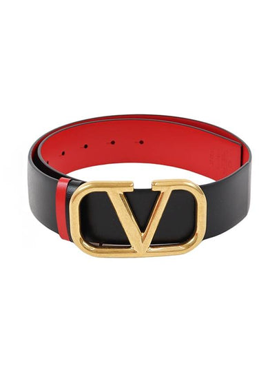 Reversible V Logo Leather Belt Black Red - VALENTINO - BALAAN 2