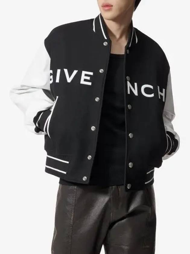 Logo Leather Wool Bomber Jacket Black - GIVENCHY - BALAAN 2