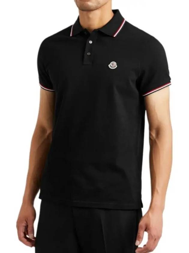 Tricolor Trim Cotton Polo Shirt Black - MONCLER - BALAAN 3