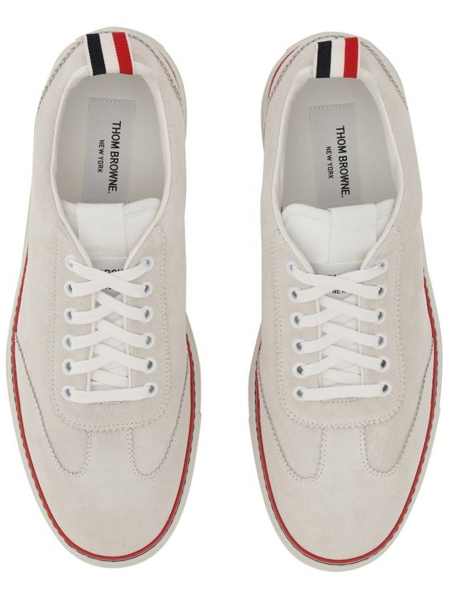 Men's 3 Bar Suede Low Top Sneakers White - THOM BROWNE - BALAAN 4