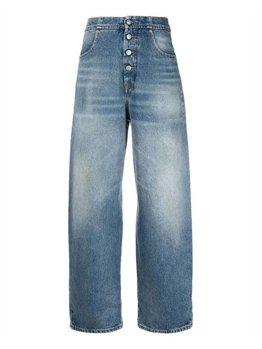 MM6 Women's Button Straight Jeans Blue - MAISON MARGIELA - BALAAN.