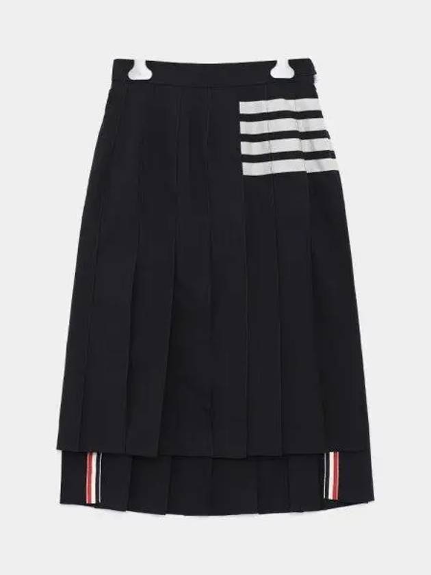 4 Bar Logo Plain Weave Wool Pleated Skirt Navy - THOM BROWNE - BALAAN 2