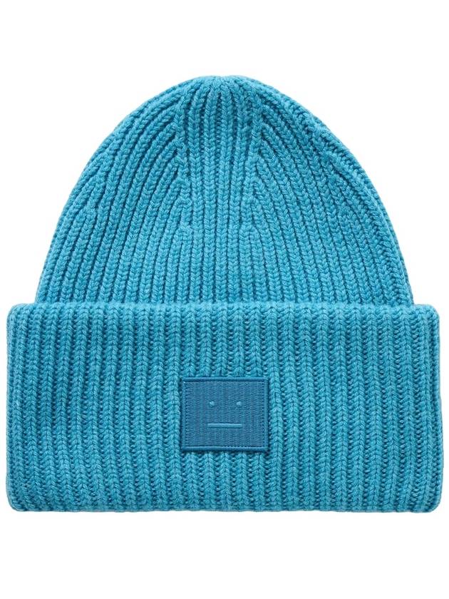 Face Patch Ribbed Wool Beanie Blue - ACNE STUDIOS - BALAAN 2