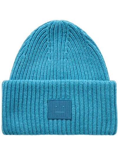 Face Patch Ribbed Wool Beanie Blue - ACNE STUDIOS - BALAAN 2