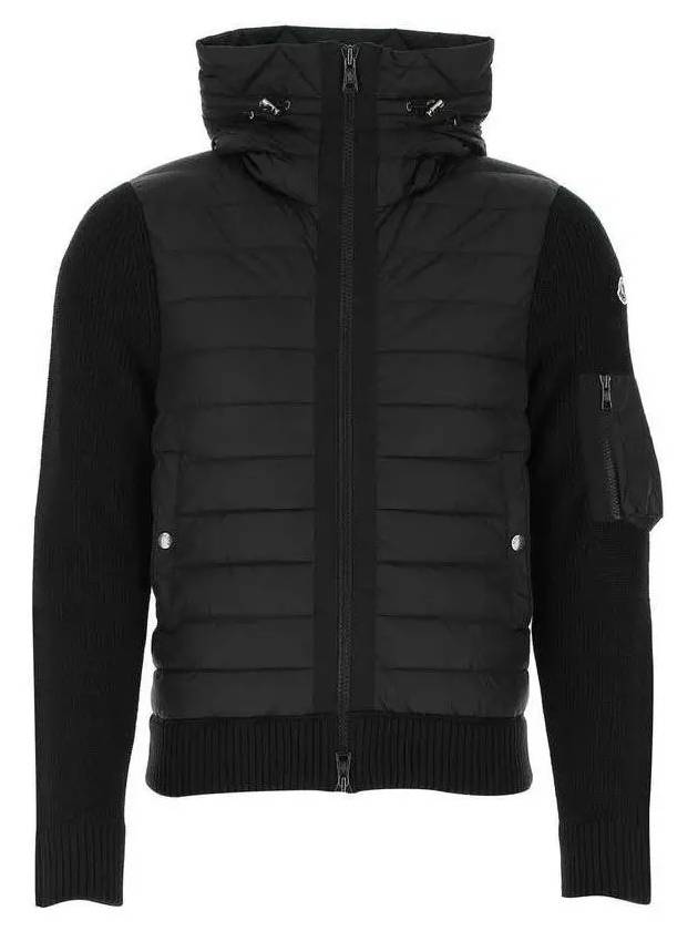 Padded Wool Hooded Zip-Up Cardigan Black - MONCLER - BALAAN 3