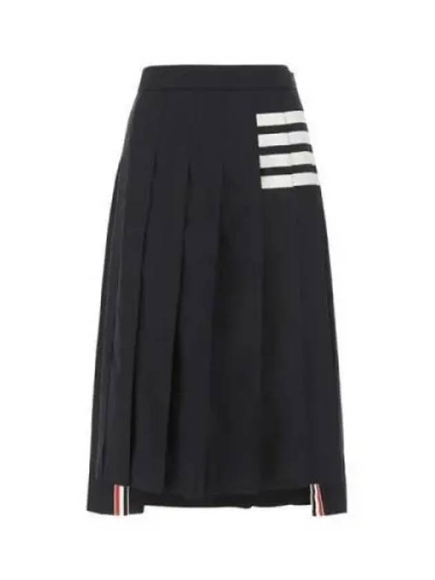 4 Bar Logo Plain Weave Wool Pleated Skirt Navy - THOM BROWNE - BALAAN 2