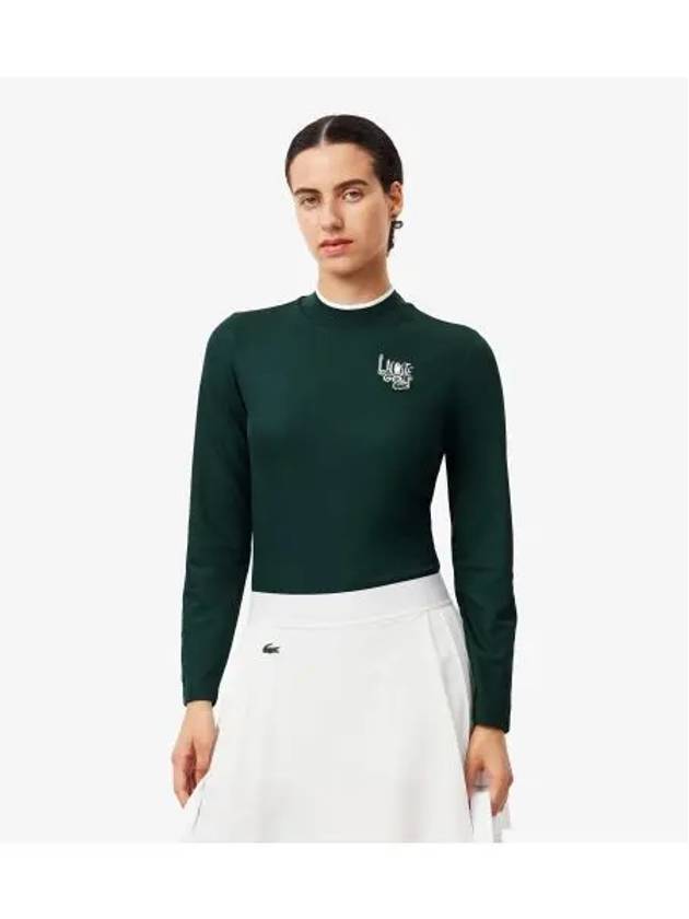 Women s graphic point semi high neck long sleeve t shirt deep green - LACOSTE - BALAAN 1