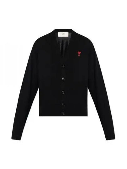 Heart Logo Wool Cardigan Black - AMI - BALAAN 2