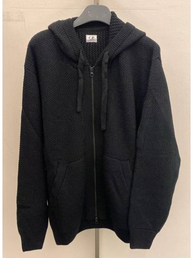 Re Wool Knit Hooded Zipped Cardigan Black - CP COMPANY - BALAAN 2