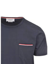 Men's Medium Weight Jersey Tipped Pocket Crewneck Short Short Sleeve T-Shirt Navy - THOM BROWNE - BALAAN 3