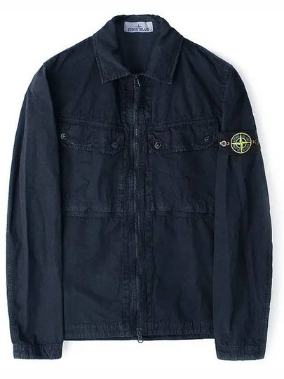 Brushed Organic Cotton Overshirt Jacket Navy - STONE ISLAND - BALAAN 2