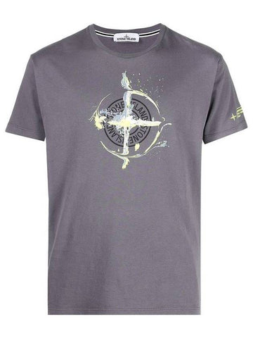 Marble One Logo Print Short Sleeve T-Shirt Dark Grey - STONE ISLAND - BALAAN 1