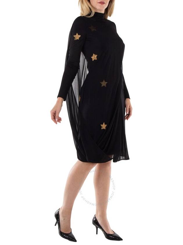 Burberry Black Star Motif Gathered Silk Viscose Dress, Brand Size 6 (US Size 4) - BURBERRY - BALAAN 2