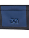 V Logo Leather Card Wallet Navy - VALENTINO - BALAAN 7