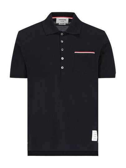 Men's Three Stripes Pocket Mercerized Short Sleeve Polo Shirt Navy - THOM BROWNE - BALAAN 2