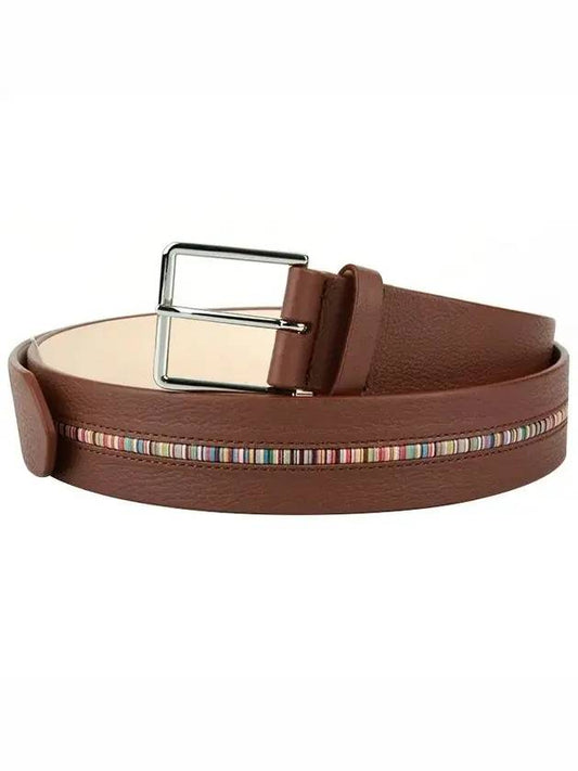 Signature Stripe Trim Leather Belt Brown - PAUL SMITH - BALAAN 1