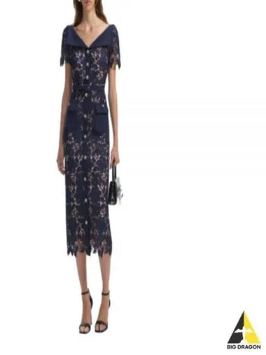 24 NAVY LACE OPEN NECK MIDI DRESS RS24126MBL - SELF PORTRAIT - BALAAN 1